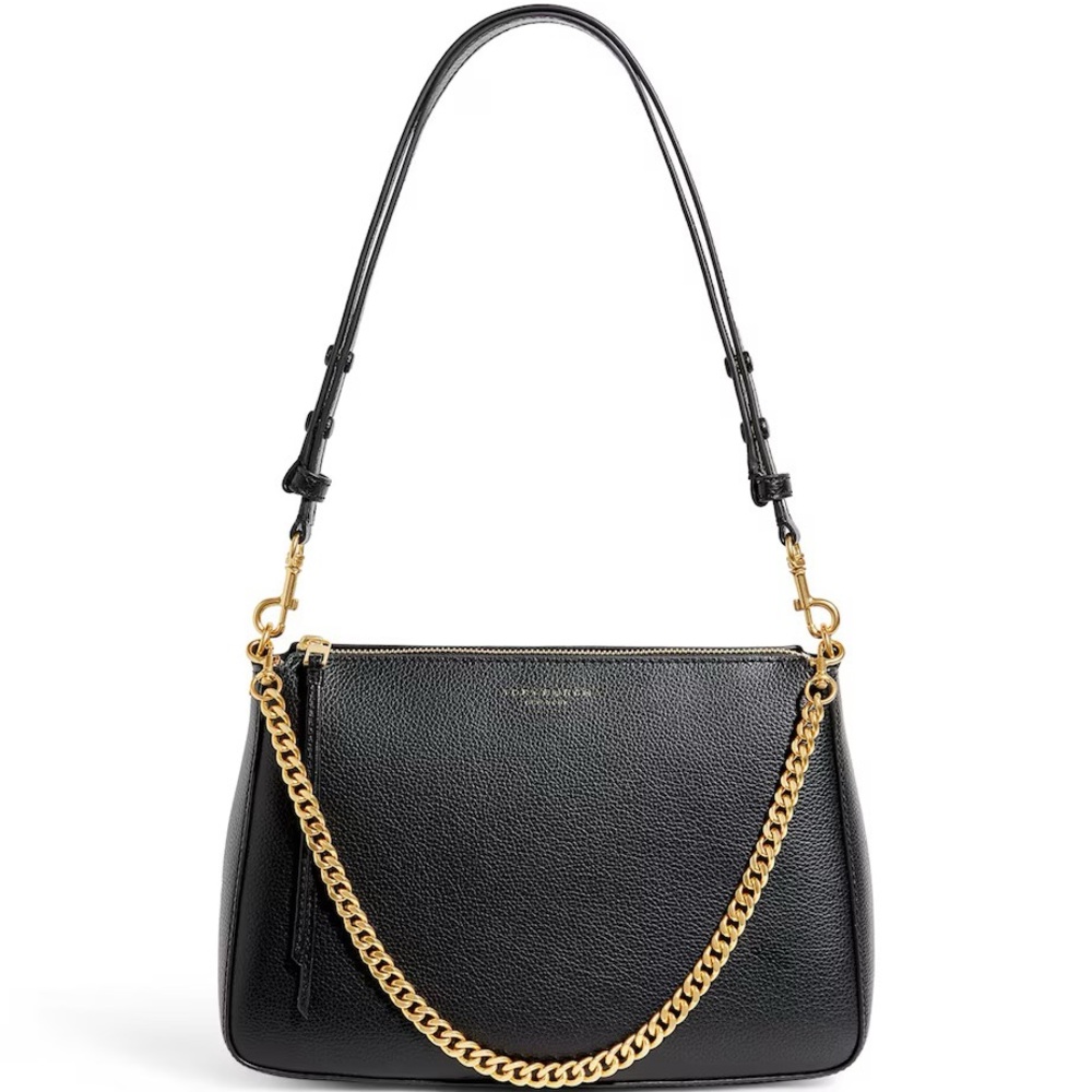 New TORY BURCH Convertible zip pebble Leather Shoulder/crossbody Bag Black